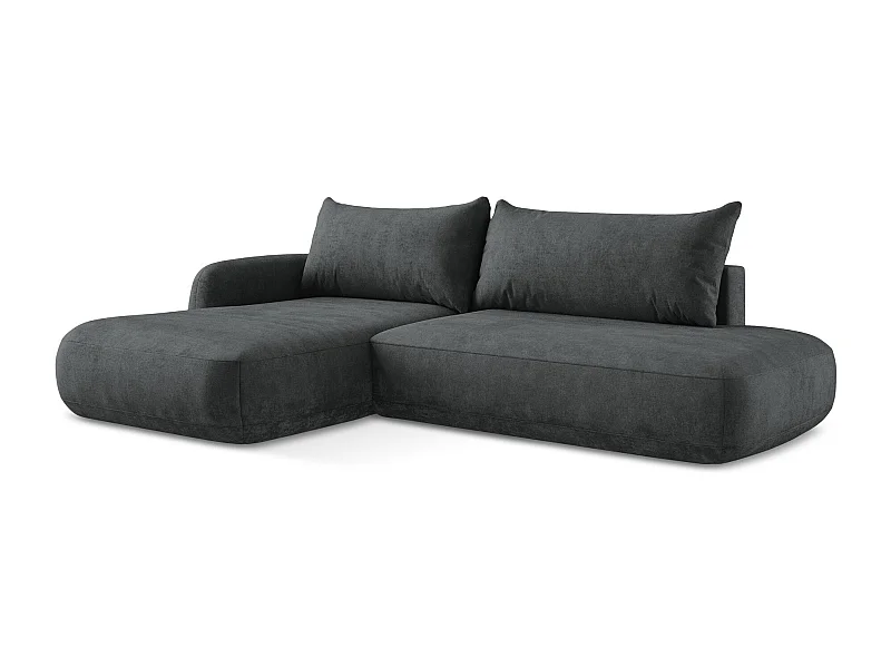 Canapé d’angle 3 places gauche convertible en tissu chenille - gris foncé - HALE
