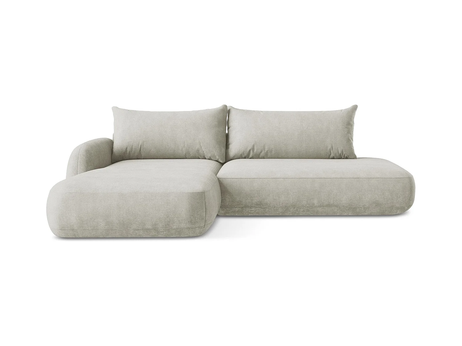 Canapé d’angle 3 places gauche convertible en tissu chenille - perle - HALE