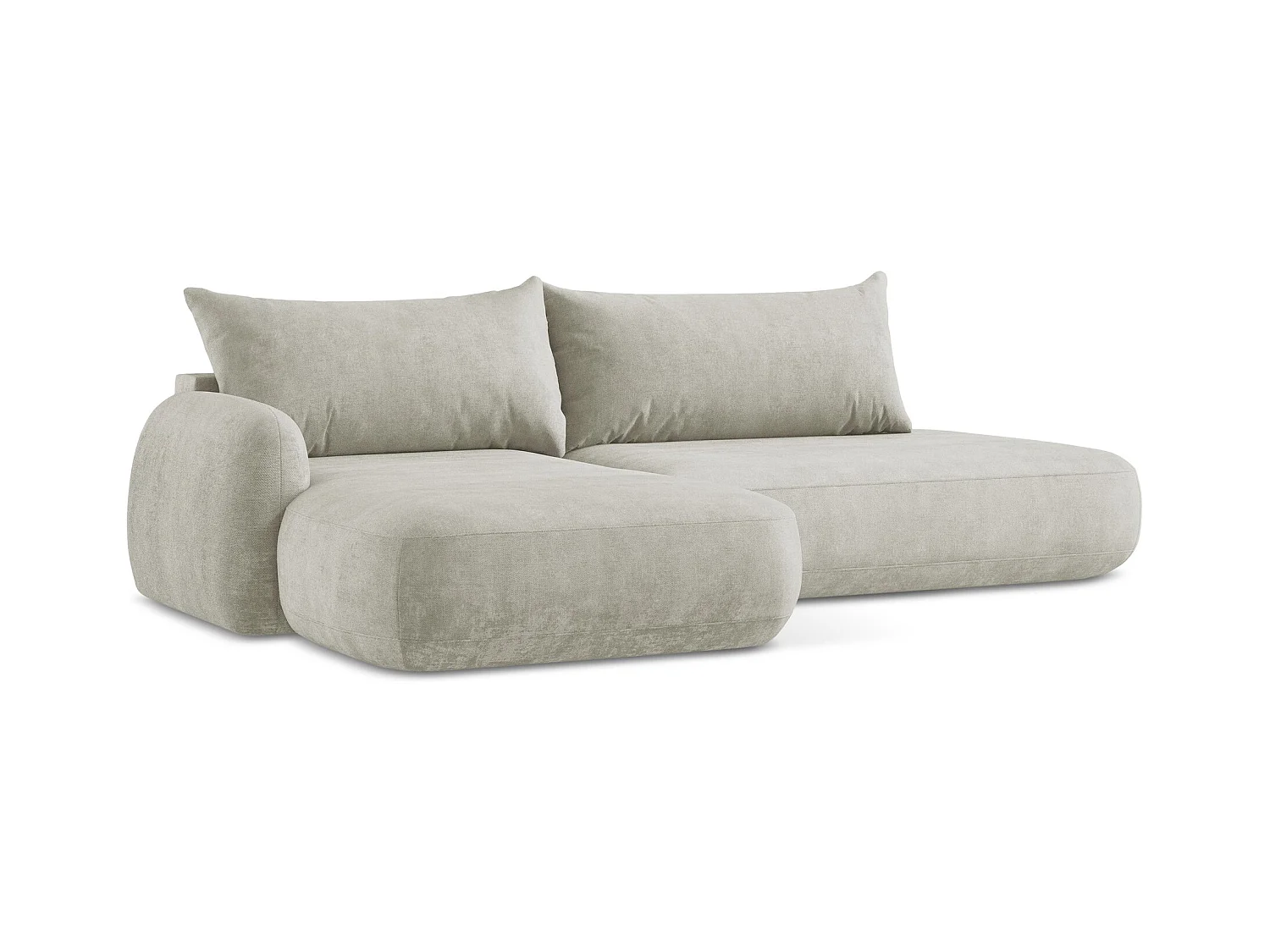 Canapé d’angle 3 places gauche convertible en tissu chenille - perle - HALE