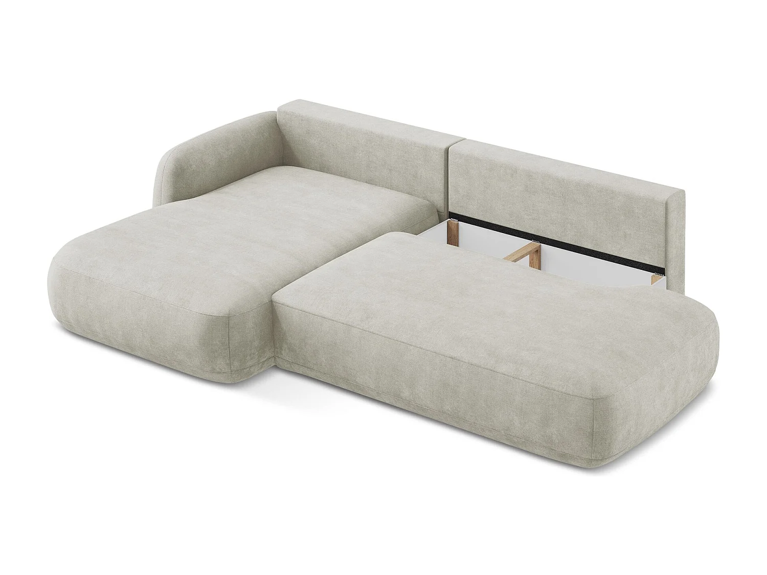 Canapé d’angle 3 places gauche convertible en tissu chenille - perle - HALE