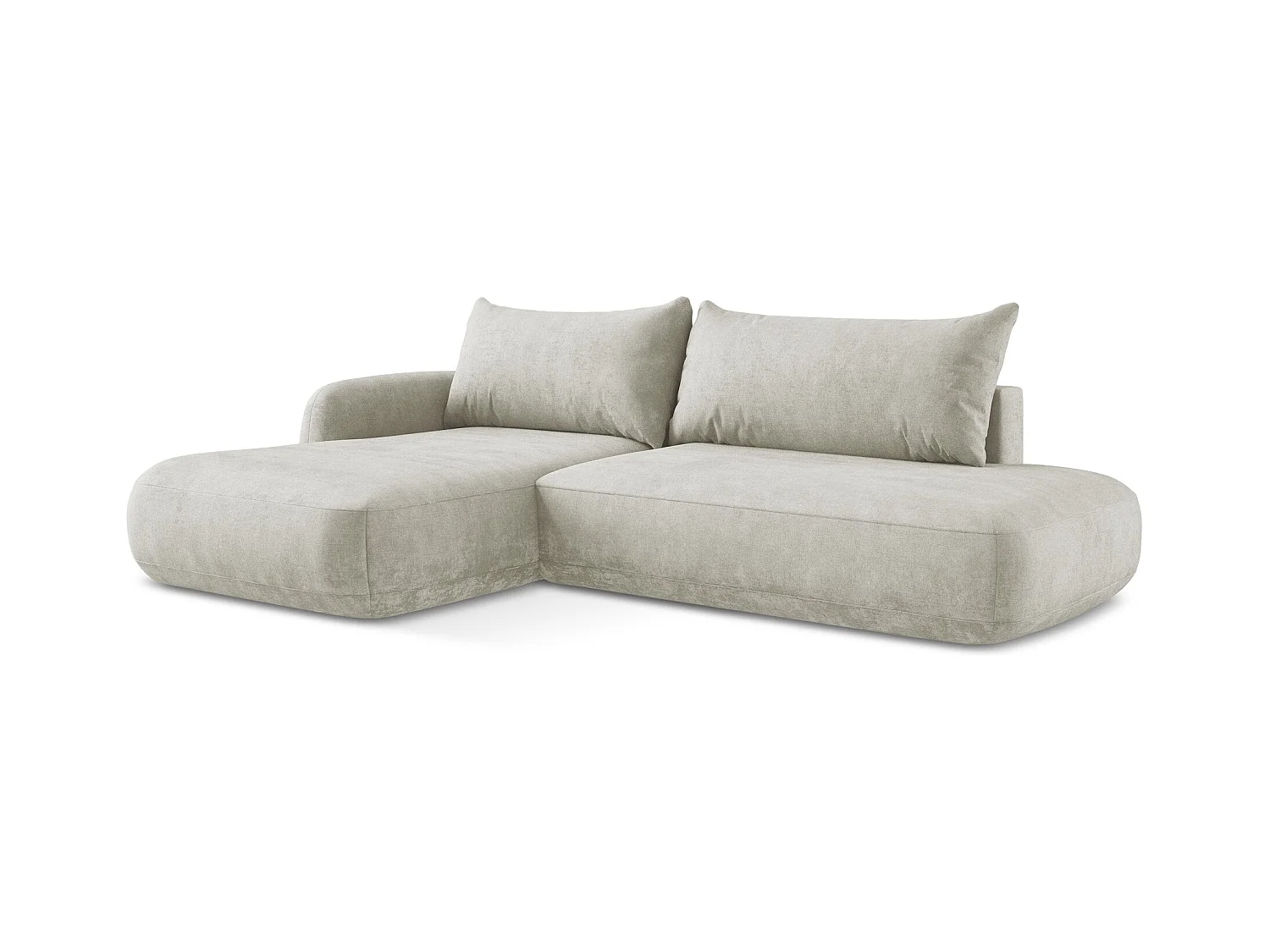 Canapé d’angle 3 places gauche convertible en tissu chenille - perle - HALE