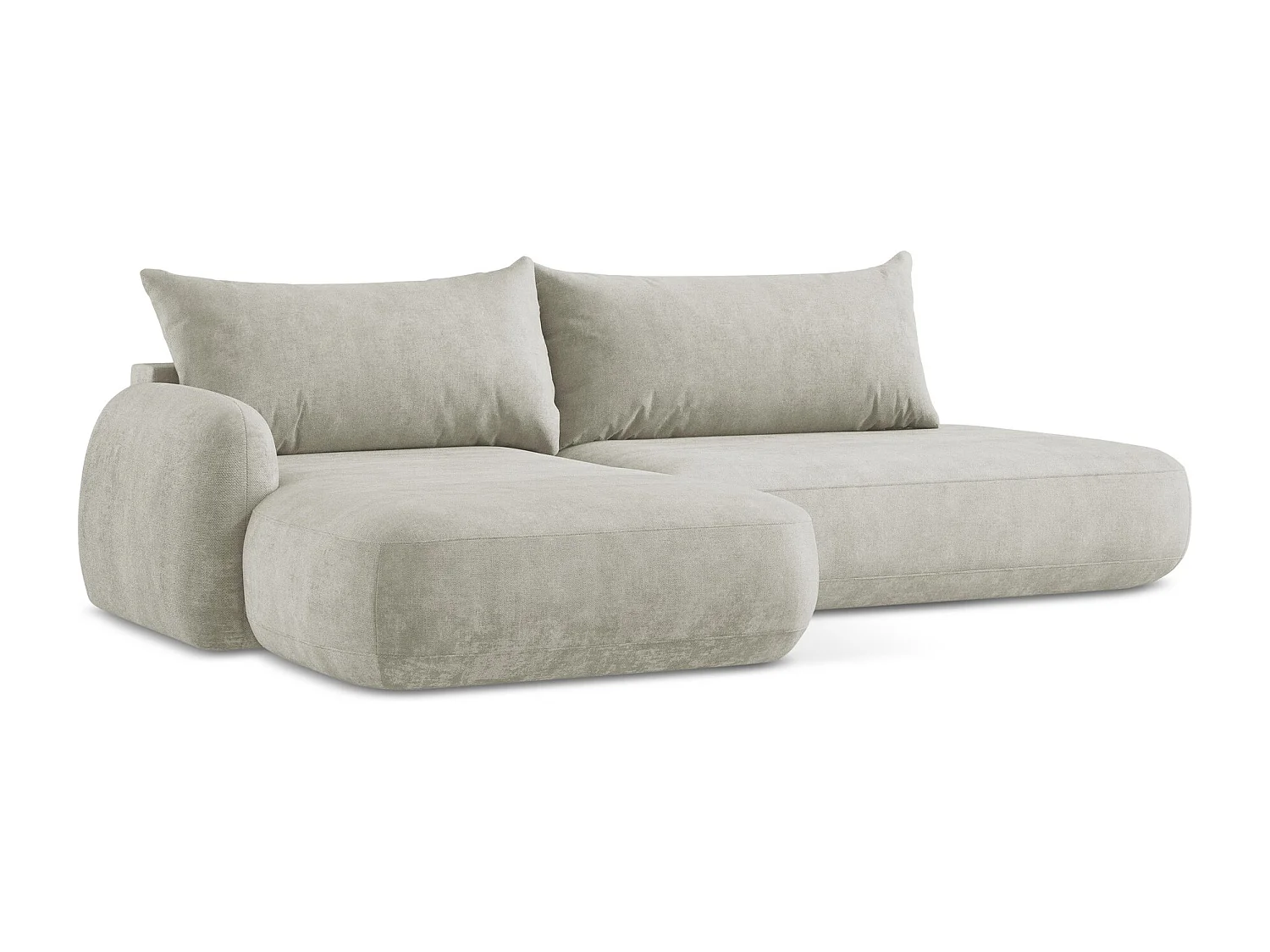 Canapé d’angle 3 places gauche convertible en tissu chenille - perle - HALE