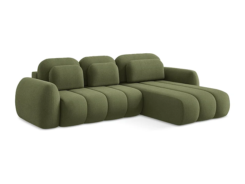 Canapé d'angle droit convertible en tissu bouclette - vert - PELE