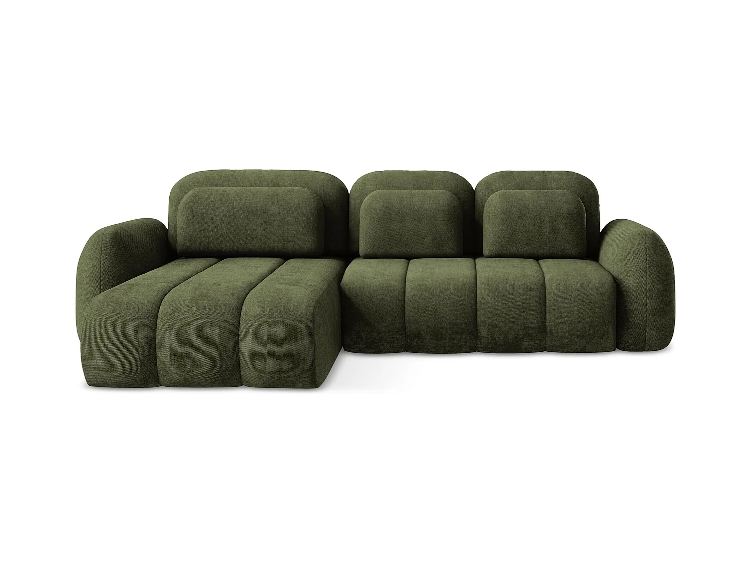 Canapé d’angle 3 places gauche convertible en tissu chenille - olive - PELE