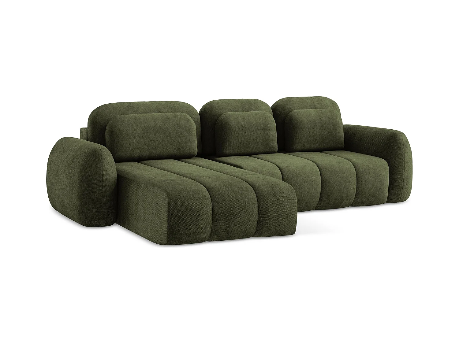 Canapé d’angle 3 places gauche convertible en tissu chenille - olive - PELE
