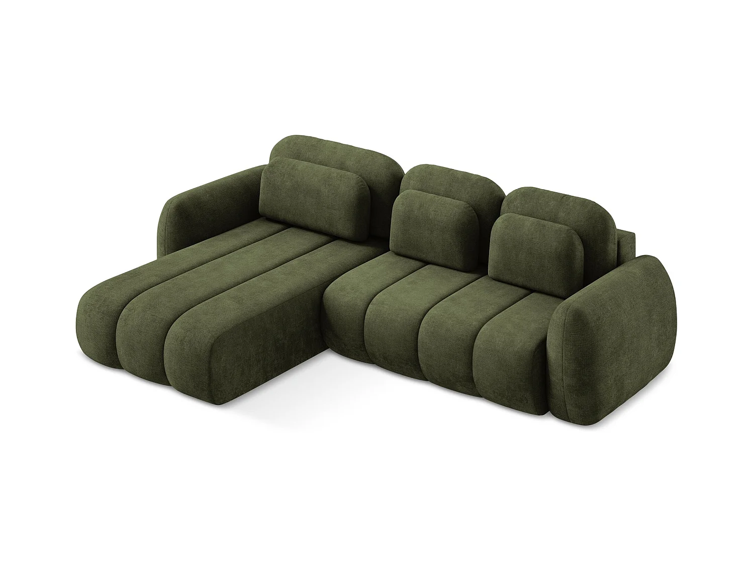 Canapé d’angle 3 places gauche convertible en tissu chenille - olive - PELE