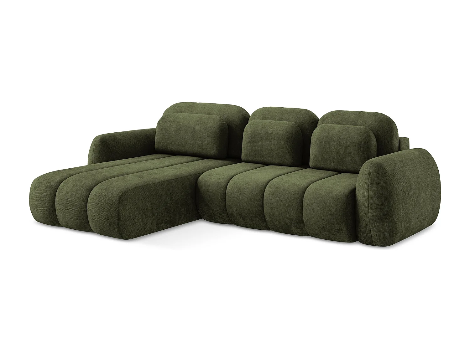 Canapé d’angle 3 places gauche convertible en tissu chenille - olive - PELE