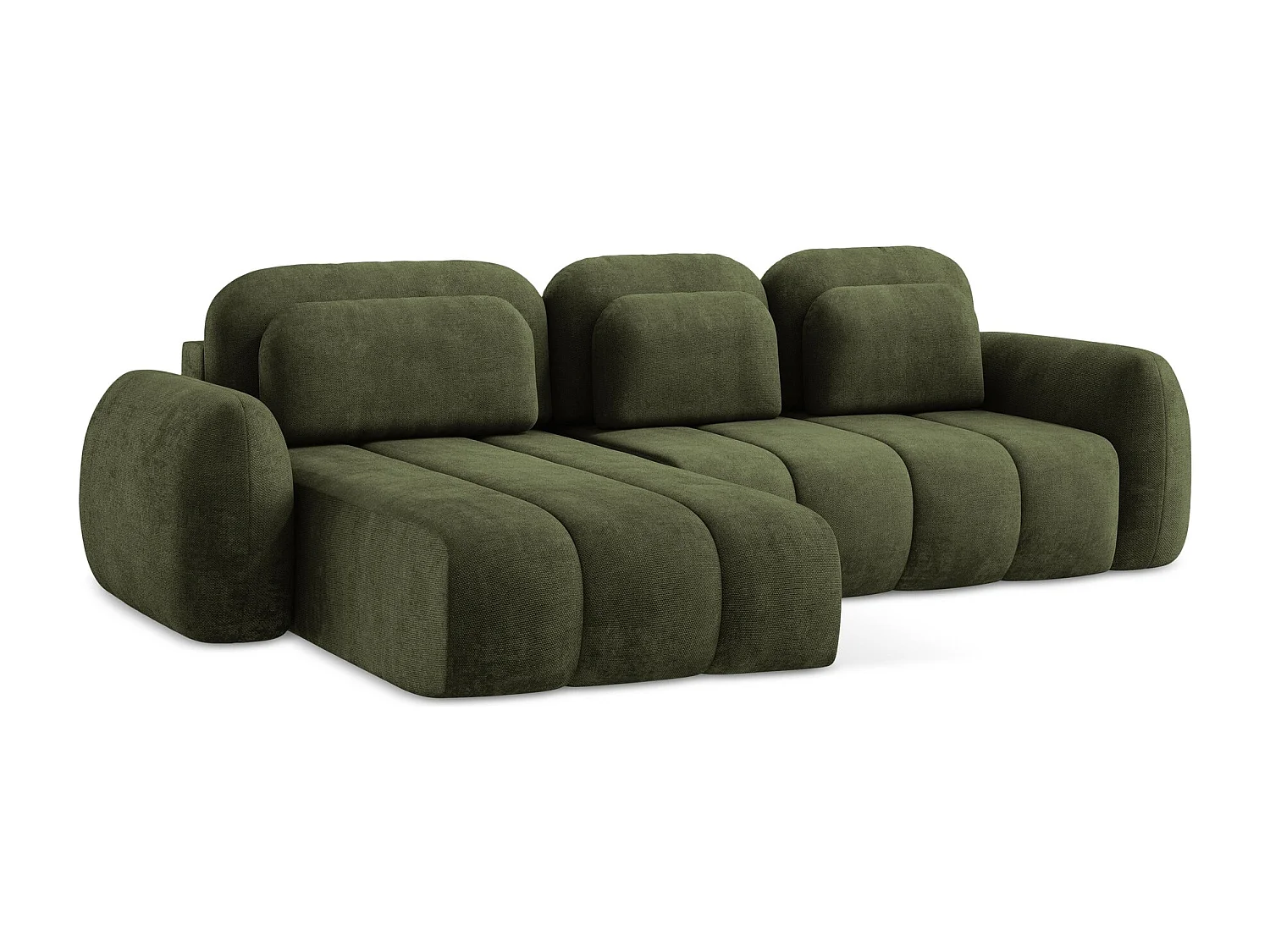 Canapé d’angle 3 places gauche convertible en tissu chenille - olive - PELE