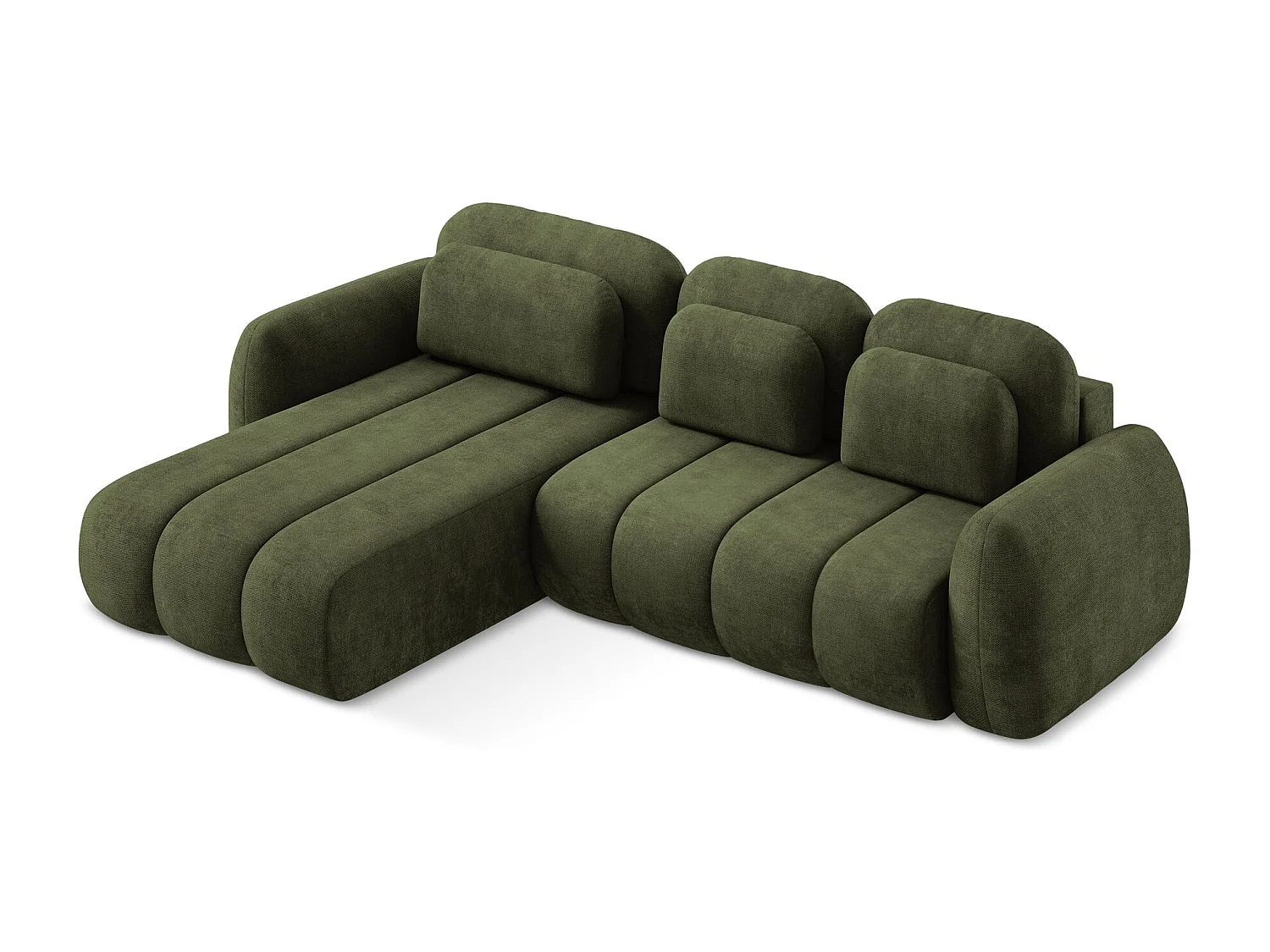 Canapé d’angle 3 places gauche convertible en tissu chenille - olive - PELE