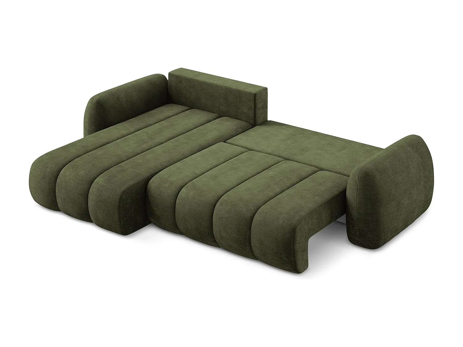 Canapé d’angle 3 places gauche convertible en tissu chenille - olive - PELE
