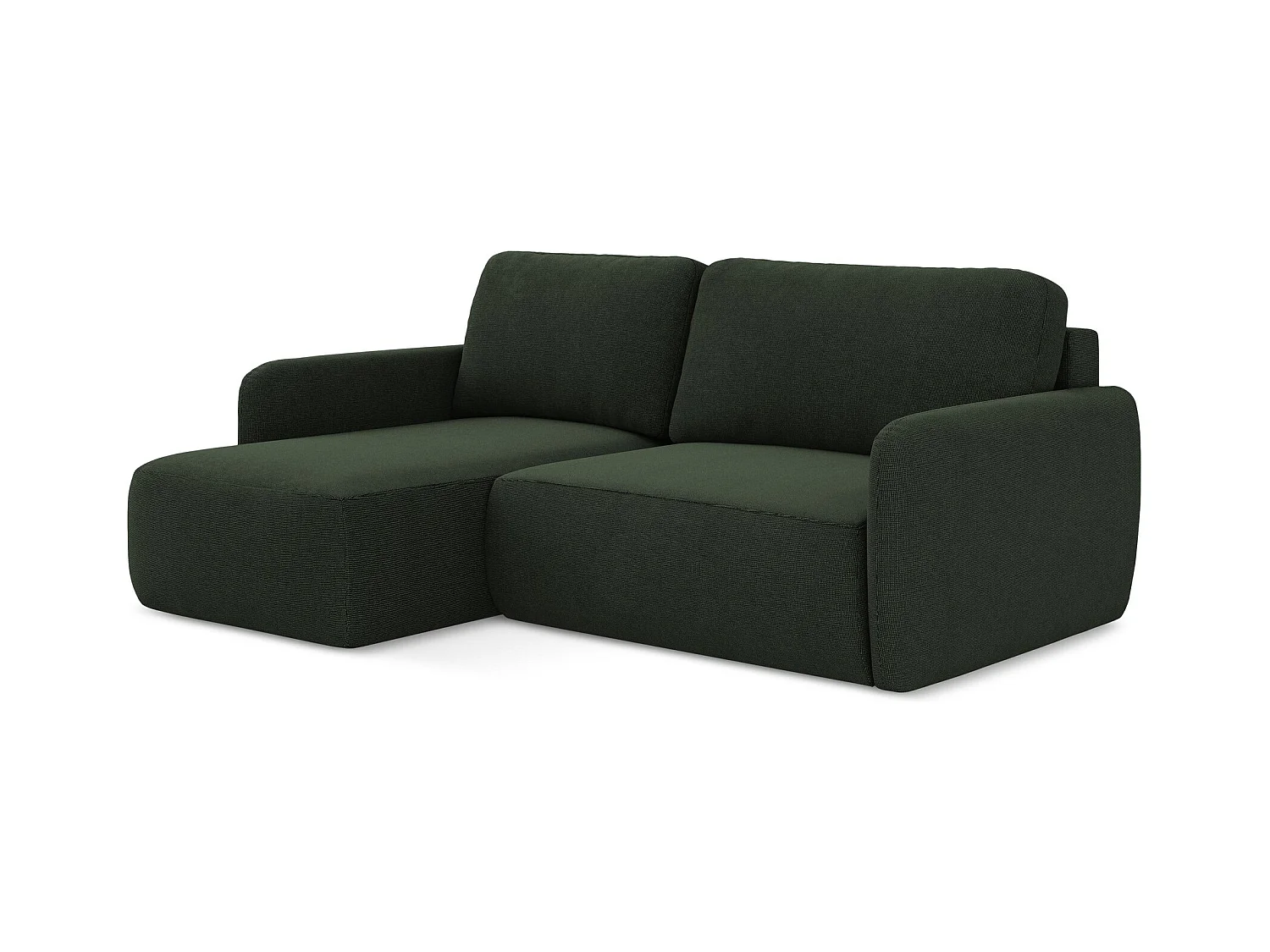 Canapé d’angle 2 places gauche convertible en tissu texturé - bouteille verte - LILO