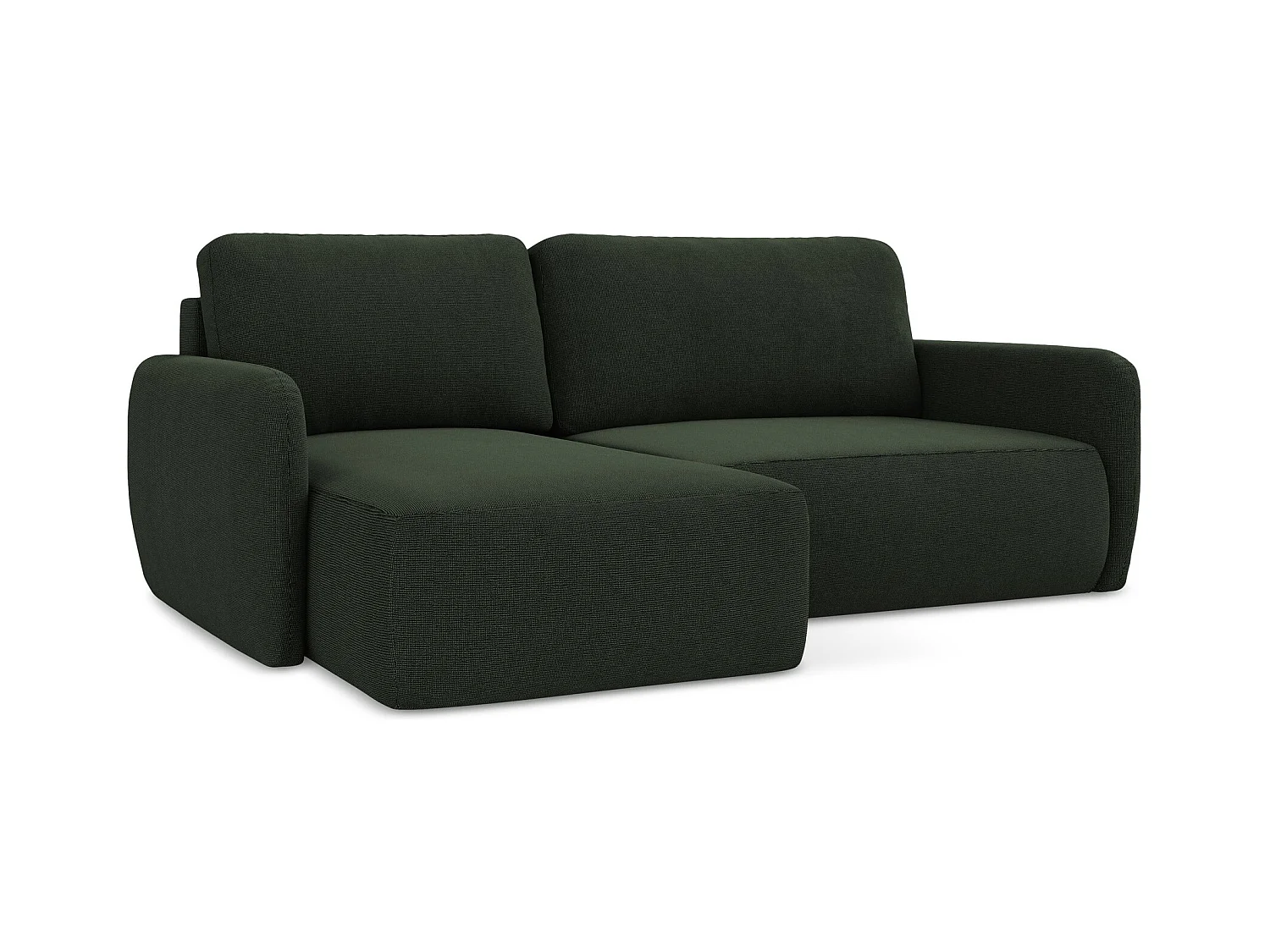 Canapé d’angle 2 places gauche convertible en tissu texturé - bouteille verte - LILO