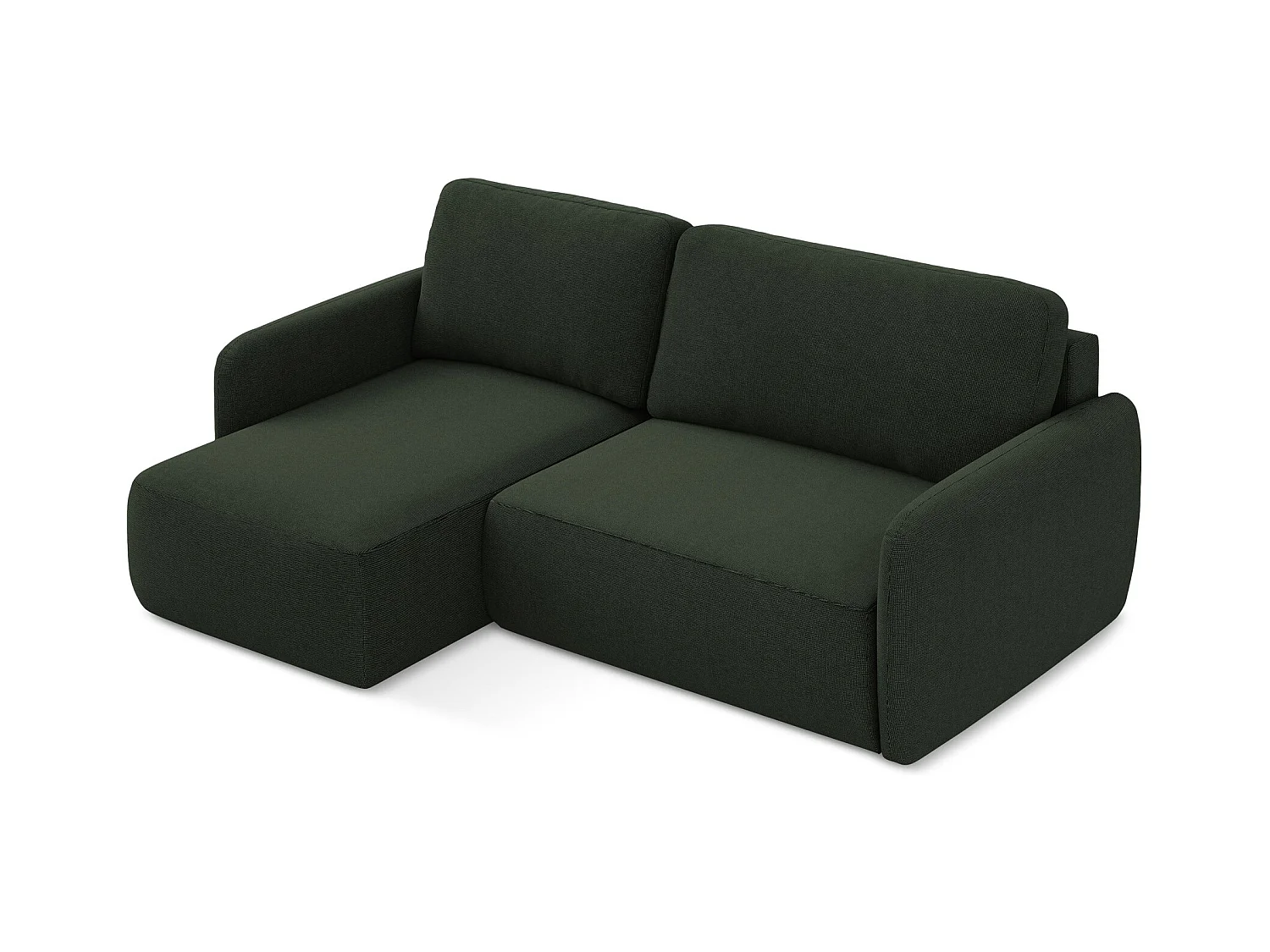 Canapé d’angle 2 places gauche convertible en tissu texturé - bouteille verte - LILO