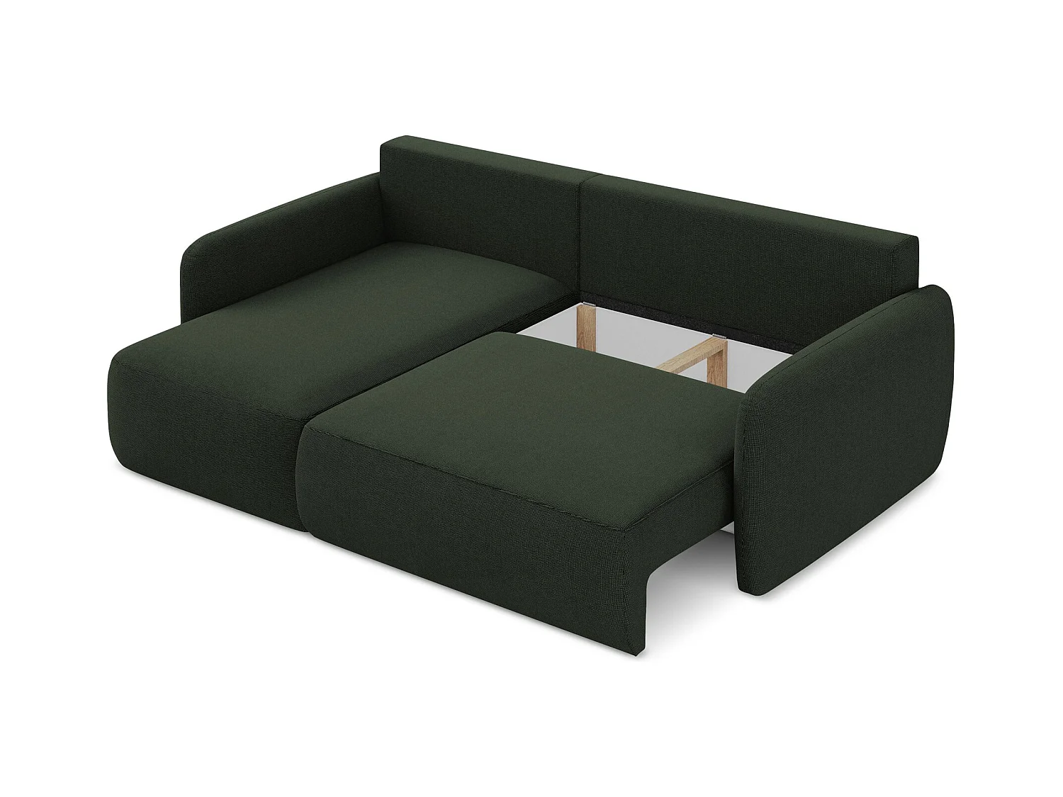 Canapé d’angle 2 places gauche convertible en tissu texturé - bouteille verte - LILO