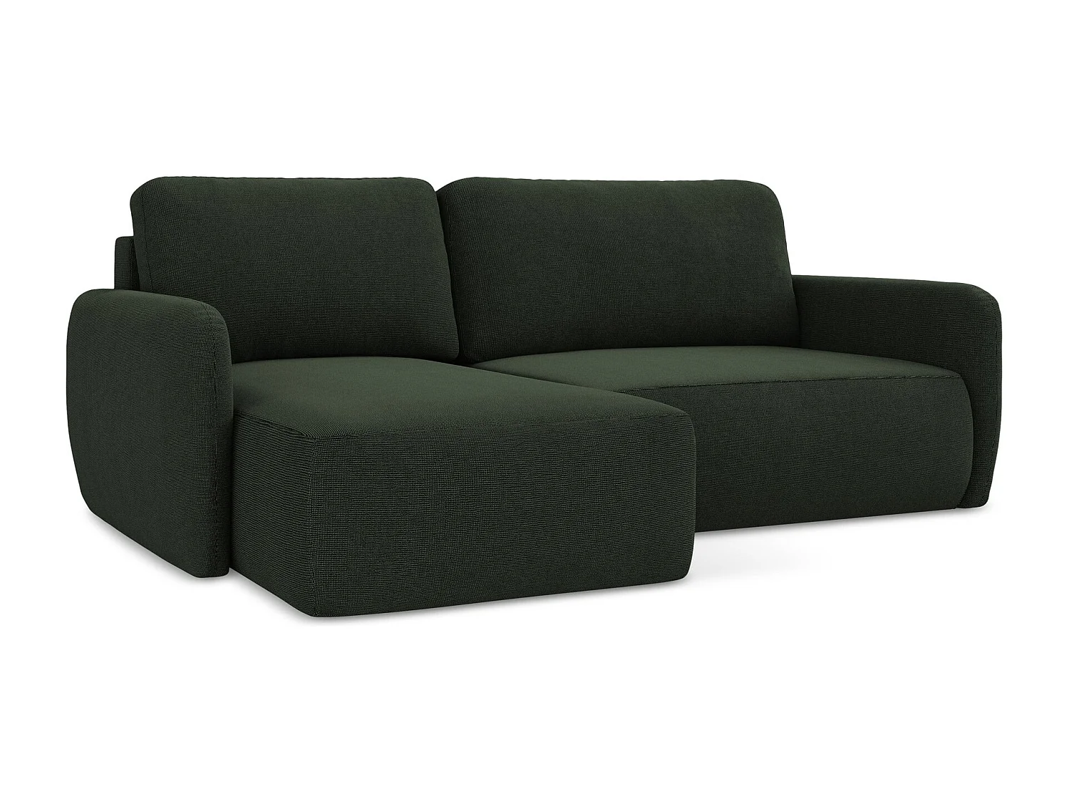 Canapé d’angle 2 places gauche convertible en tissu texturé - bouteille verte - LILO