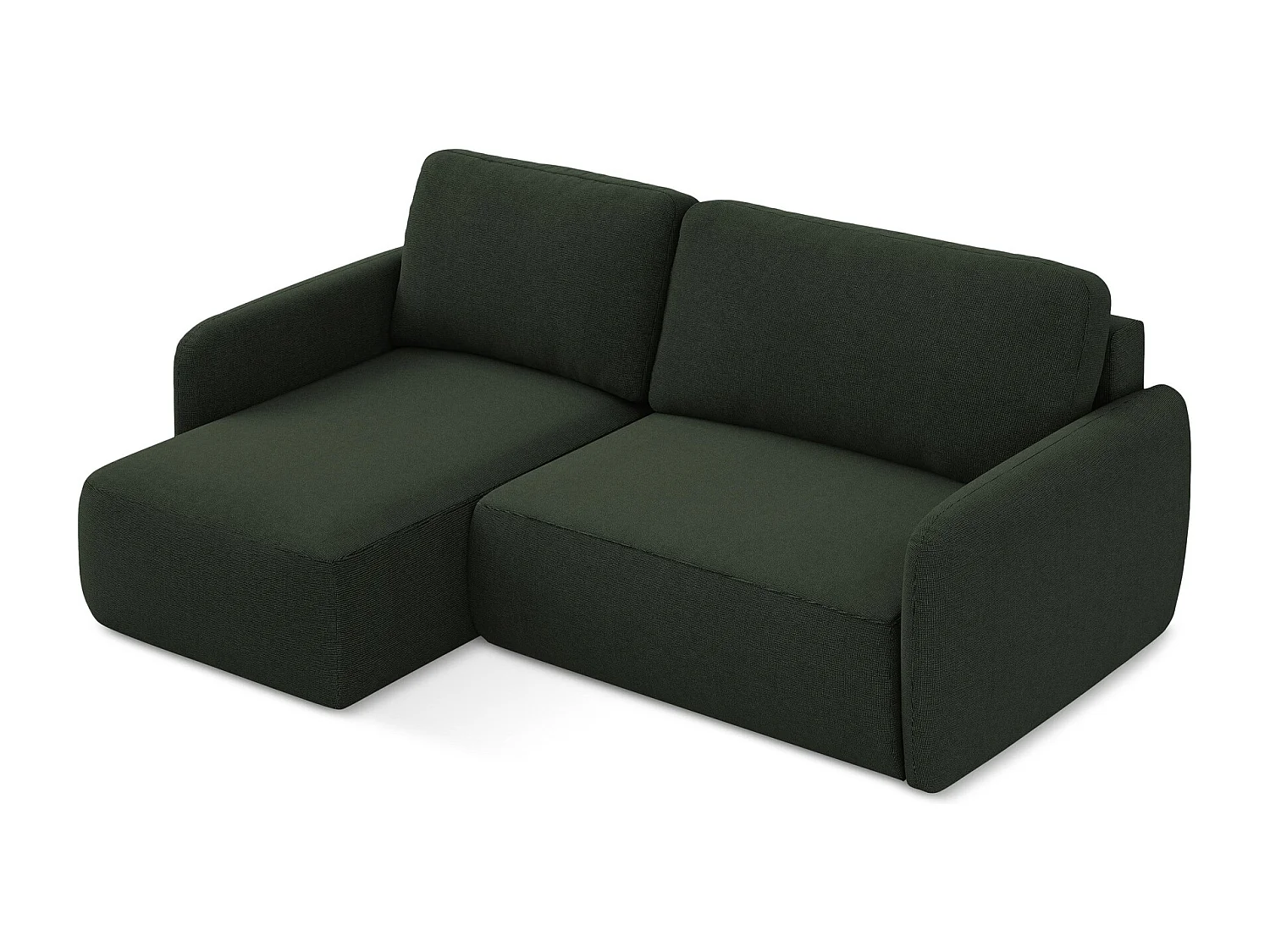 Canapé d’angle 2 places gauche convertible en tissu texturé - bouteille verte - LILO