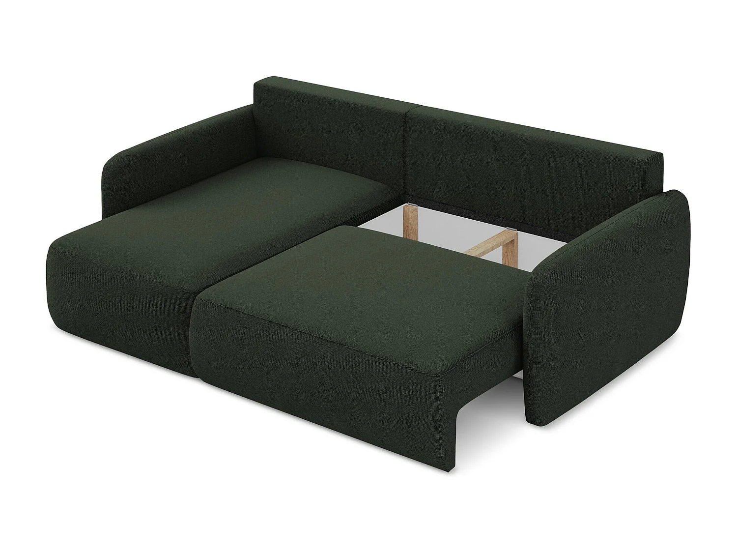 Canapé d’angle 2 places gauche convertible en tissu texturé - bouteille verte - LILO