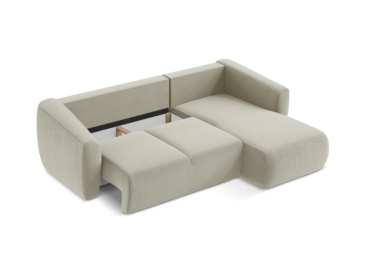 Canapé d'angle droit convertible en tissu texturé - beige clair - GUAVA