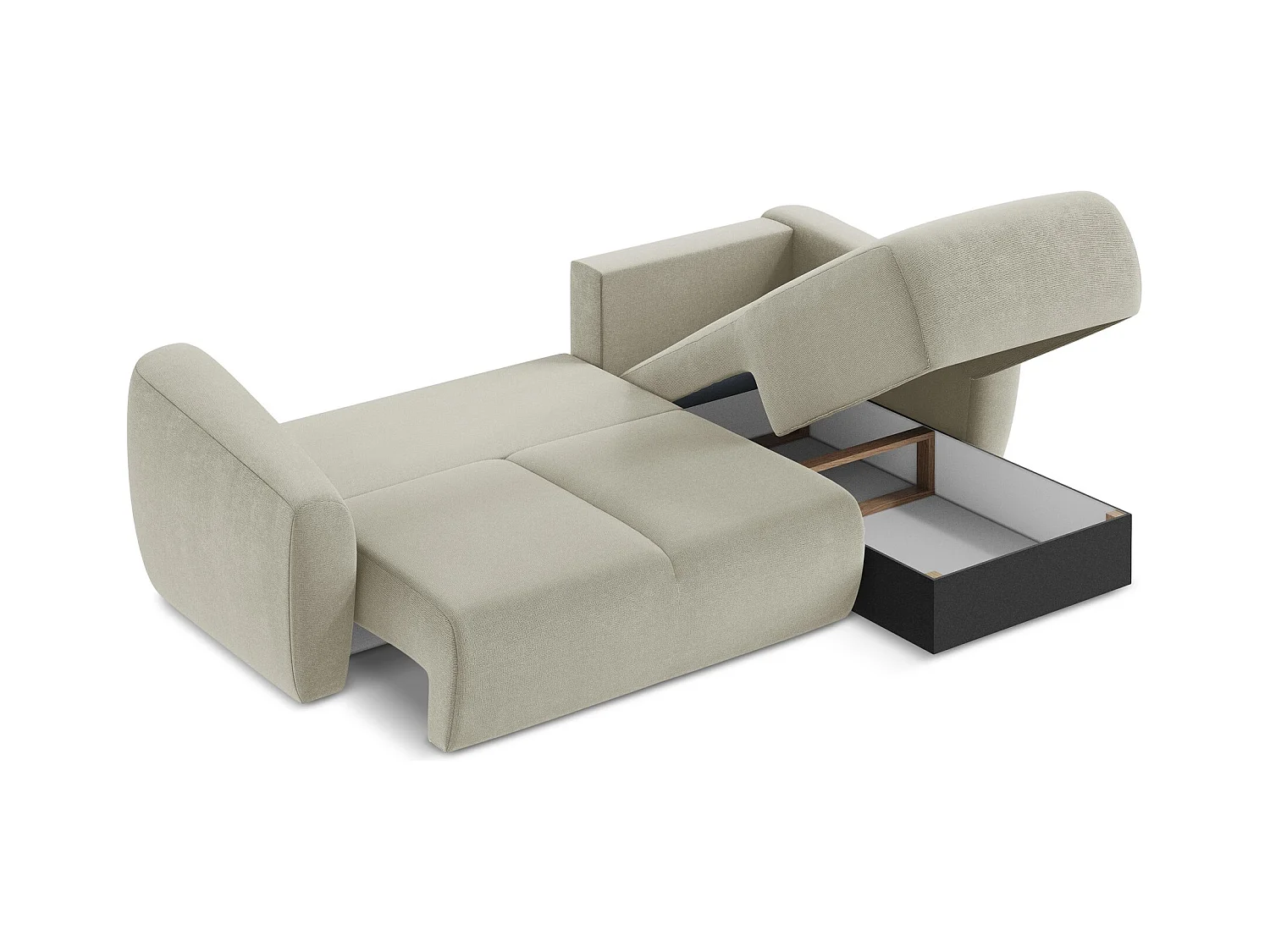 Canapé d'angle droit convertible en tissu texturé - beige clair - GUAVA