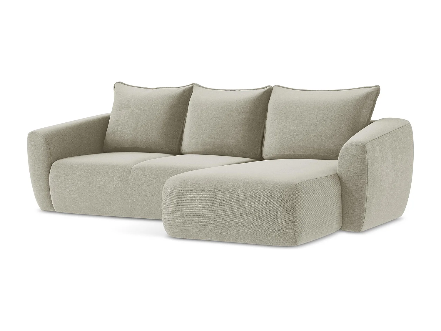 Canapé d'angle droit convertible en tissu texturé - beige clair - GUAVA