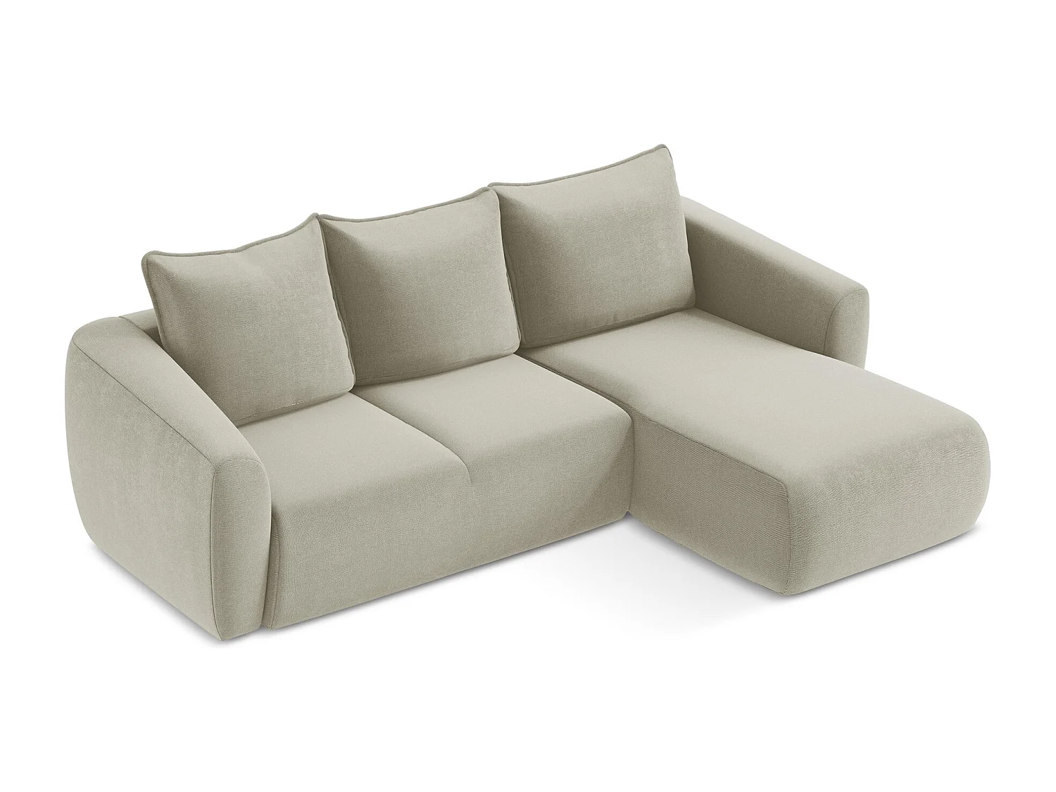 Canapé d'angle droit convertible en tissu texturé - beige clair - GUAVA