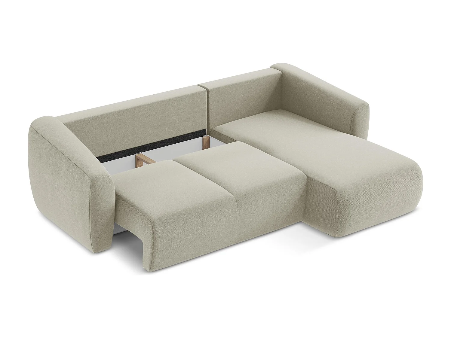 Canapé d'angle droit convertible en tissu texturé - beige clair - GUAVA