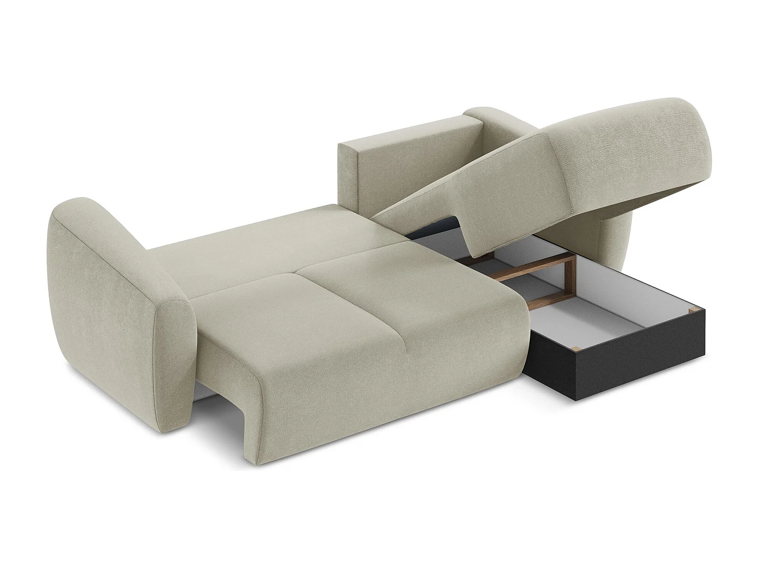 Canapé d'angle droit convertible en tissu texturé - beige clair - GUAVA