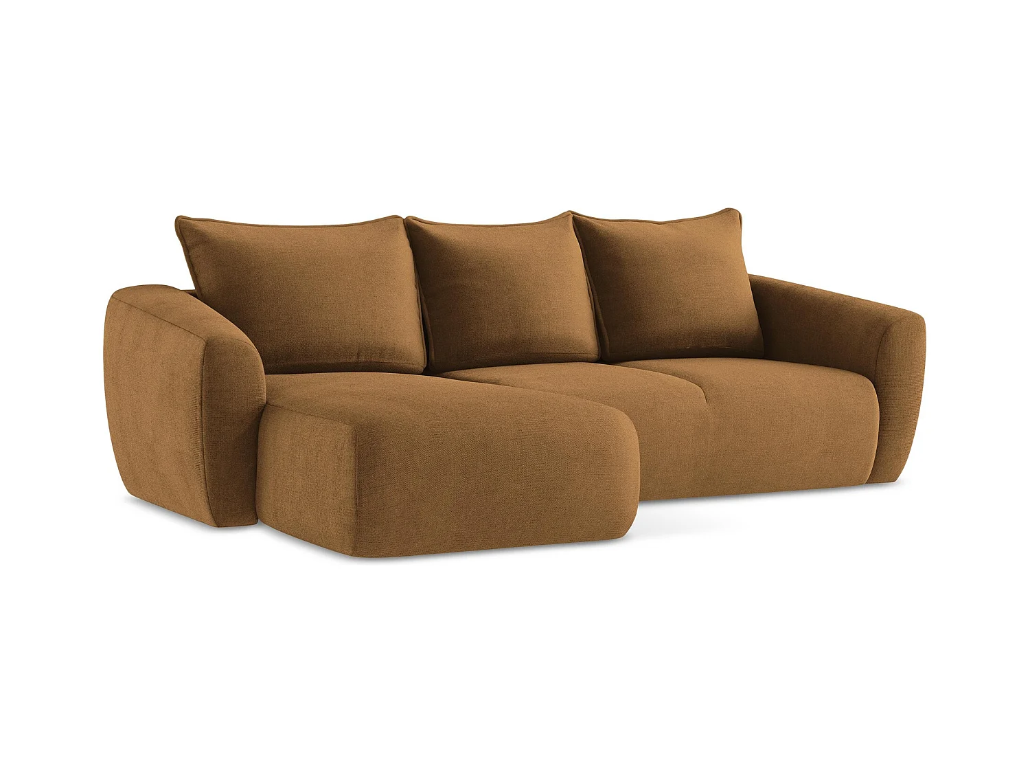 Canapé d’angle 3 places gauche convertible en tissu texturé - terre cuite - GUAVA