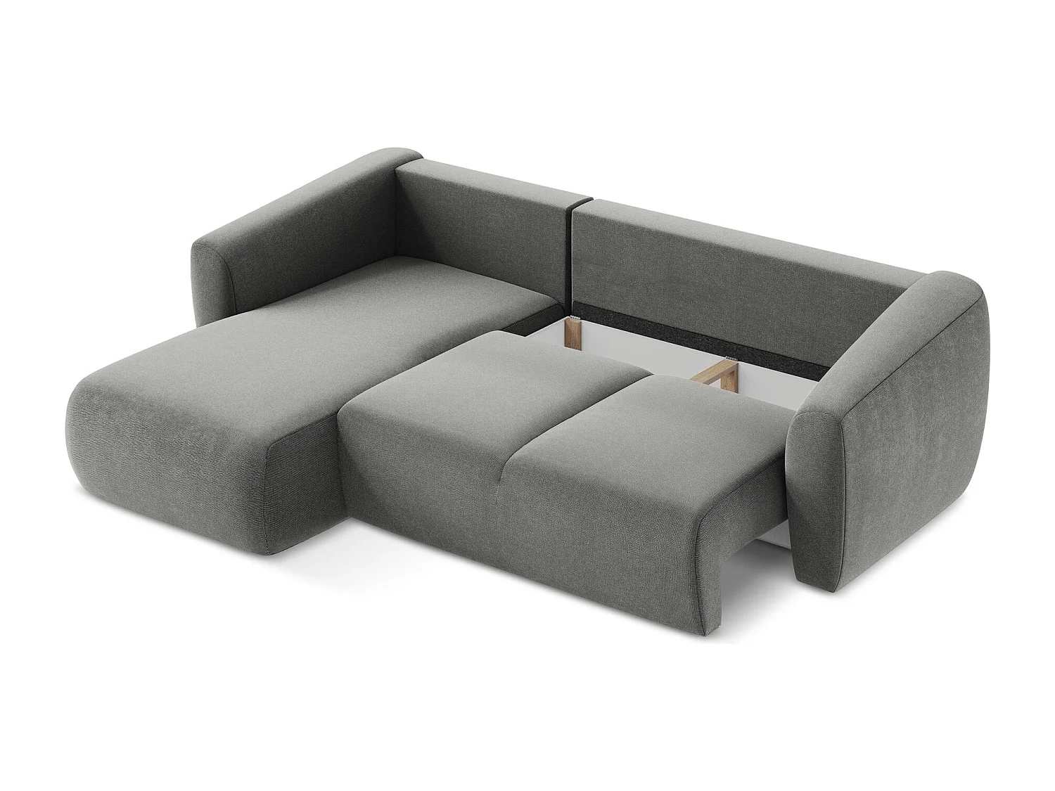 Canapé d’angle 3 places gauche convertible en tissu texturé - gris - GUAVA