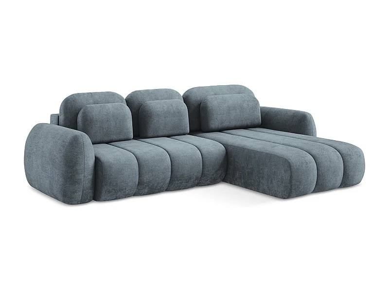 Canapé d'angle droit convertible en tissu chenille - jeans - PELE