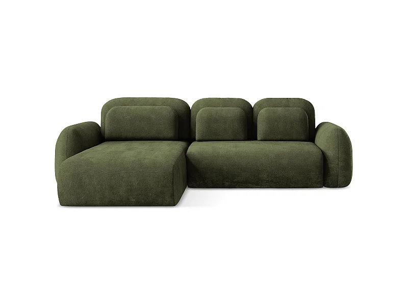 Canapé d’angle 3 places gauche convertible en tissu chenille - olive - LOHI
