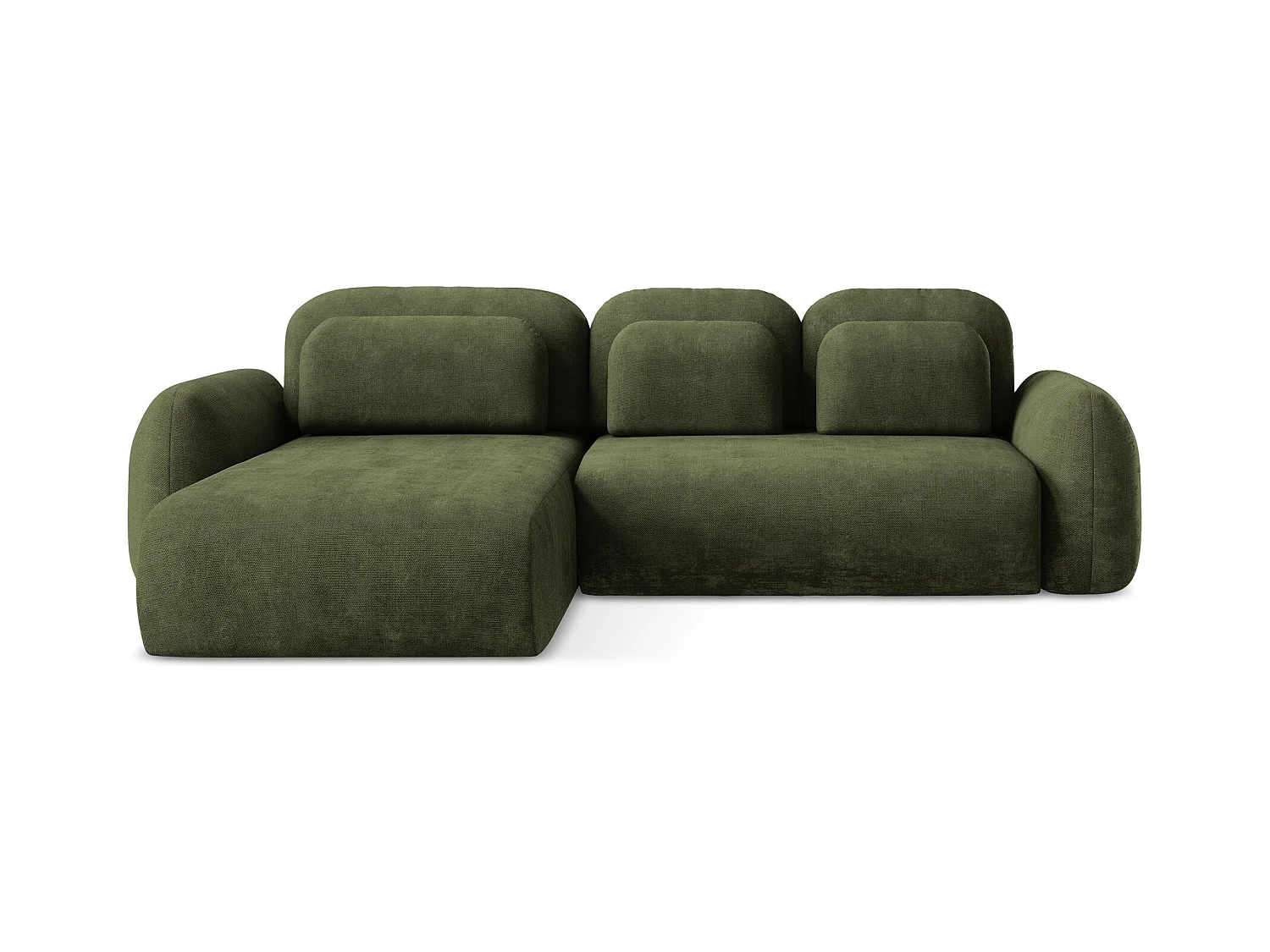 Canapé d’angle 3 places gauche convertible en tissu chenille - olive - LOHI