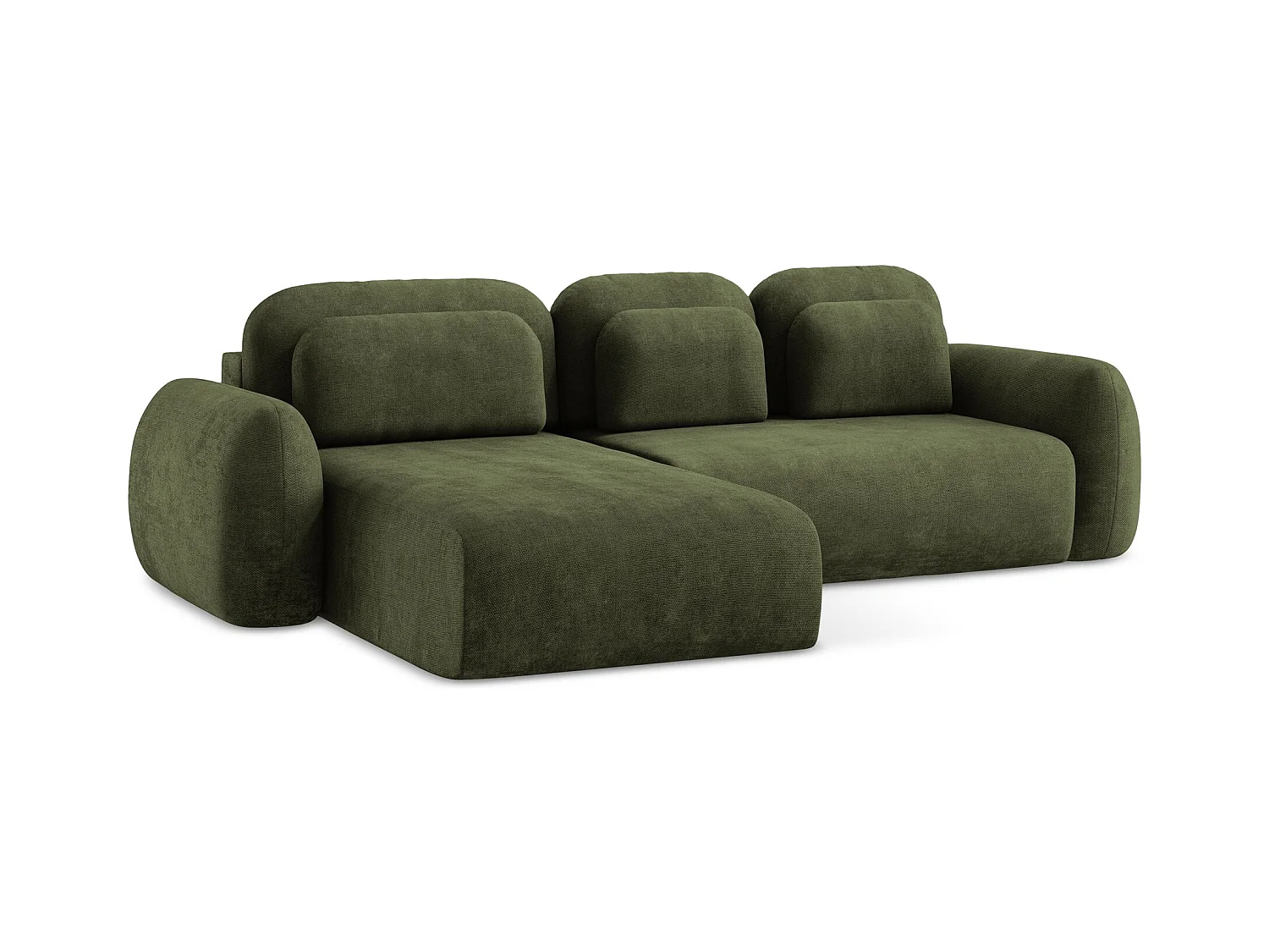Canapé d’angle 3 places gauche convertible en tissu chenille - olive - LOHI