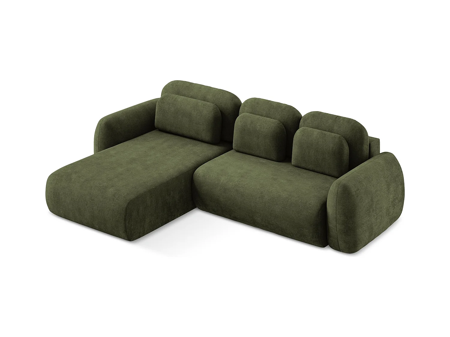Canapé d’angle 3 places gauche convertible en tissu chenille - olive - LOHI