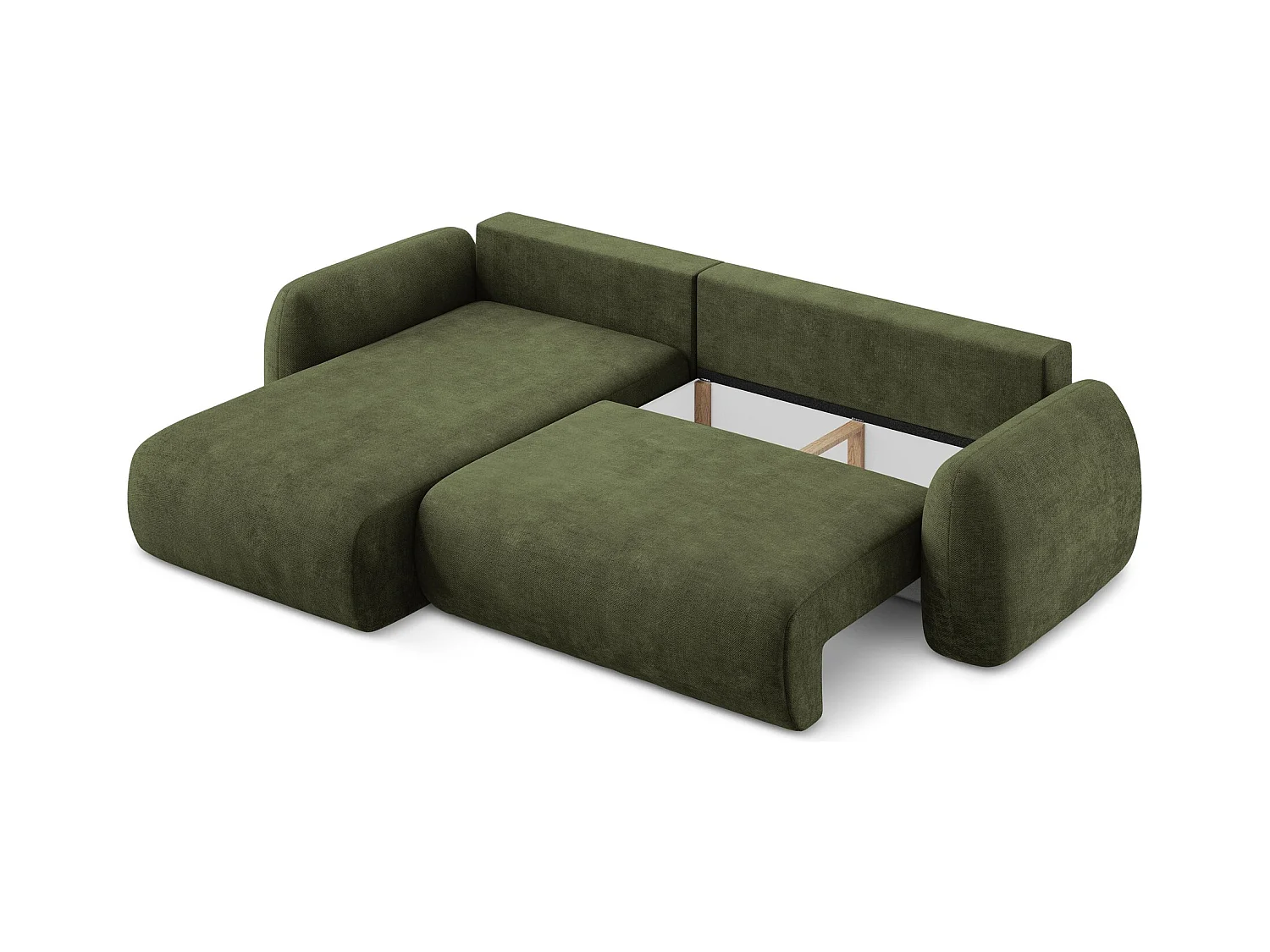 Canapé d’angle 3 places gauche convertible en tissu chenille - olive - LOHI