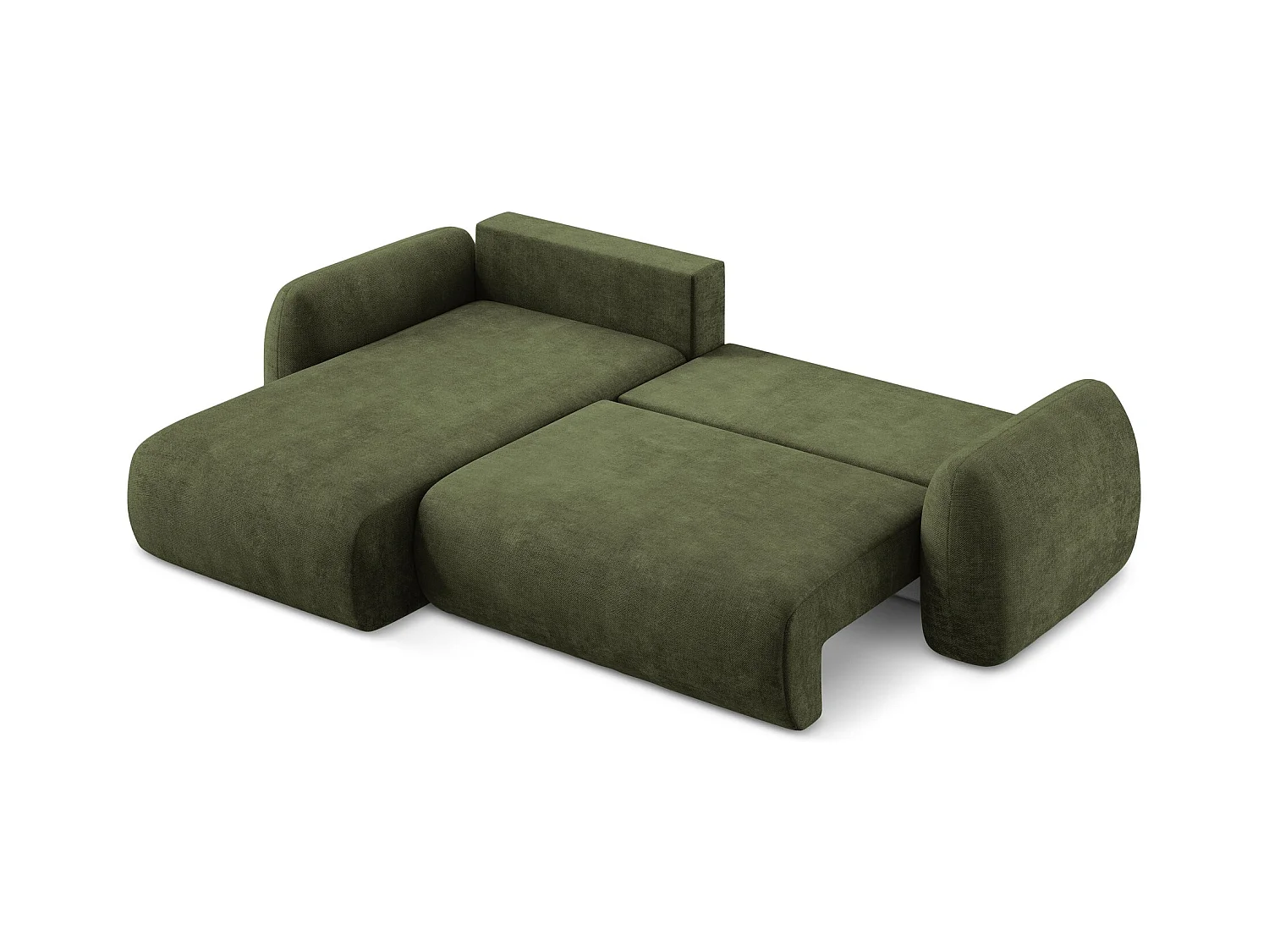 Canapé d’angle 3 places gauche convertible en tissu chenille - olive - LOHI