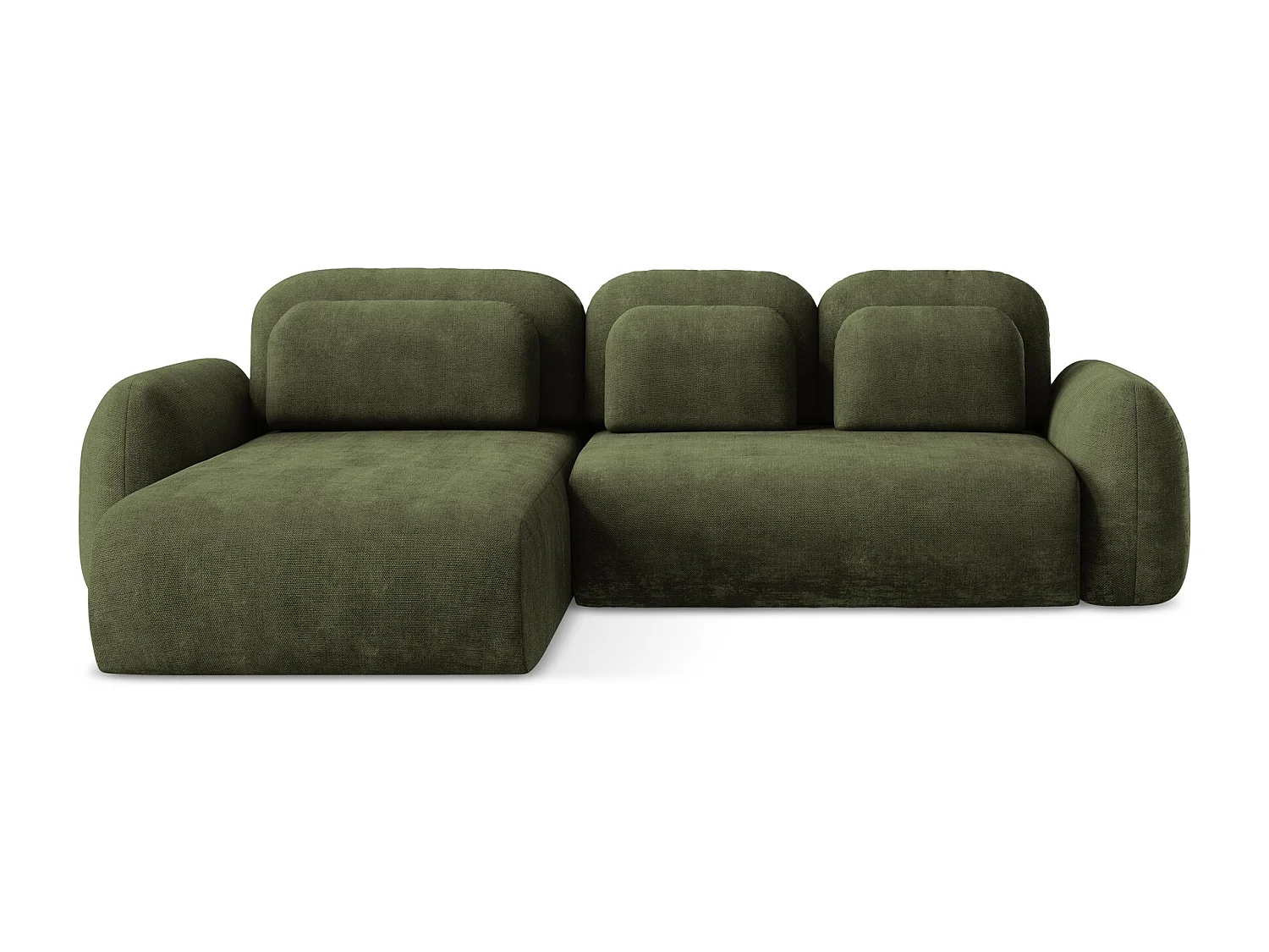 Canapé d’angle 3 places gauche convertible en tissu chenille - olive - LOHI