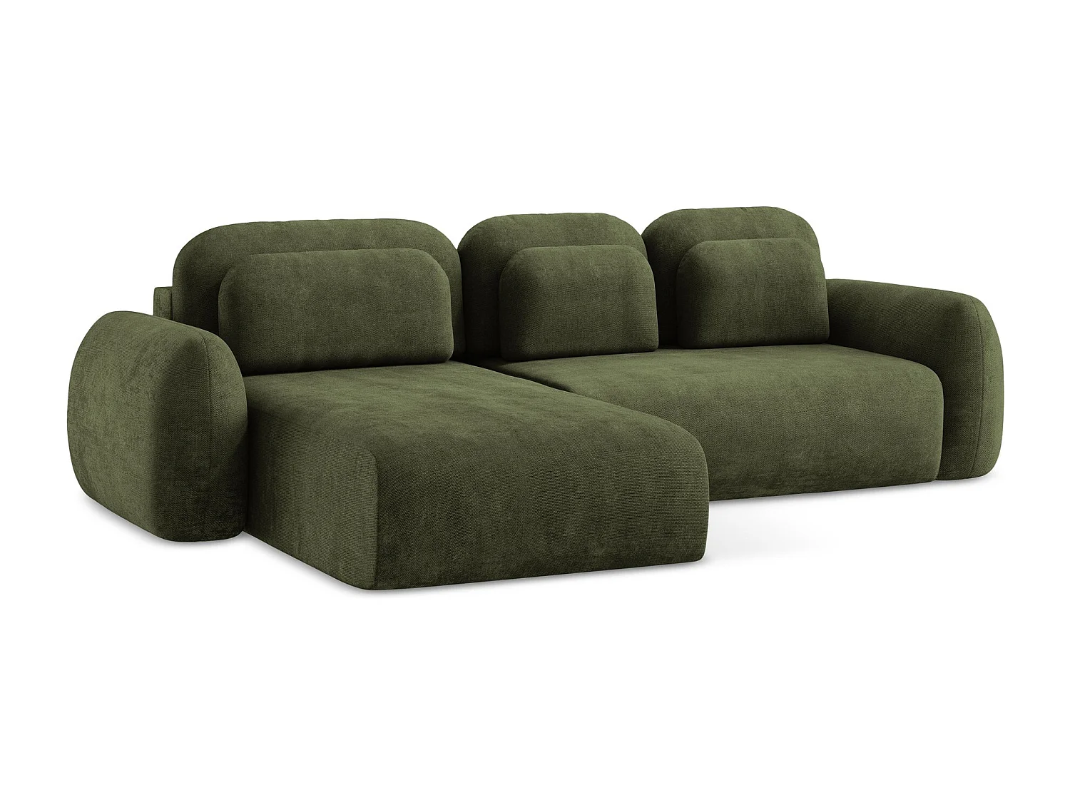 Canapé d’angle 3 places gauche convertible en tissu chenille - olive - LOHI