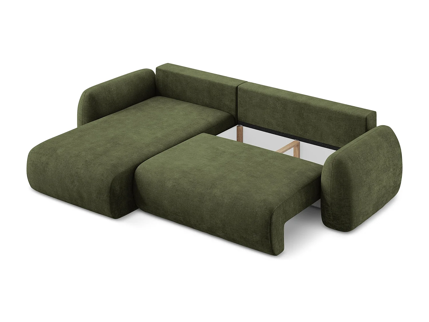 Canapé d’angle 3 places gauche convertible en tissu chenille - olive - LOHI