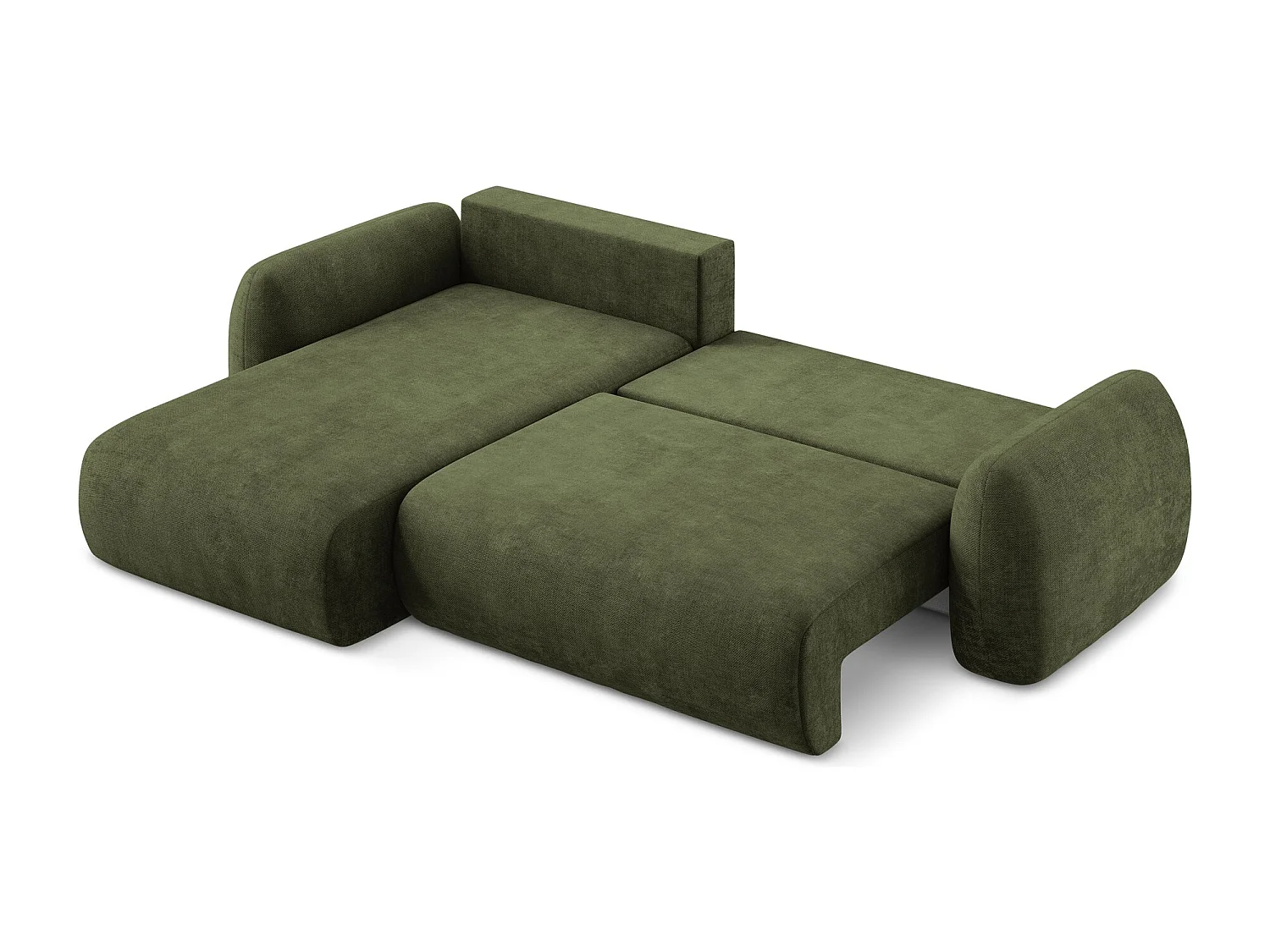 Canapé d’angle 3 places gauche convertible en tissu chenille - olive - LOHI