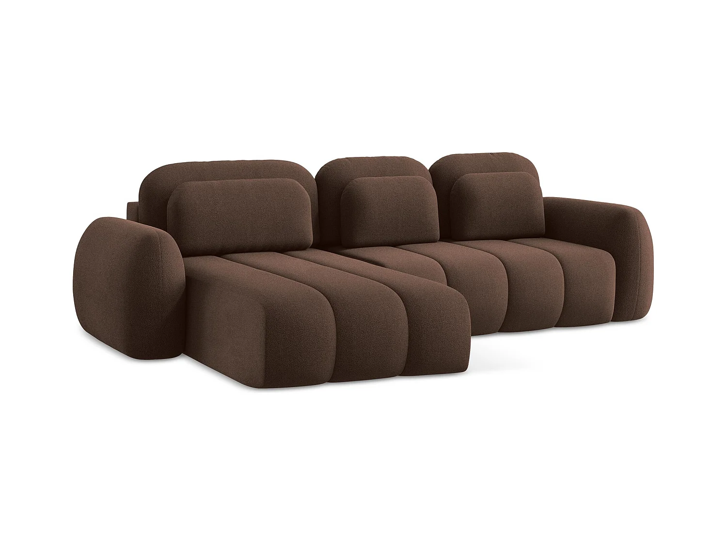 Canapé d’angle 3 places gauche convertible en tissu bouclette - taupe - PELE