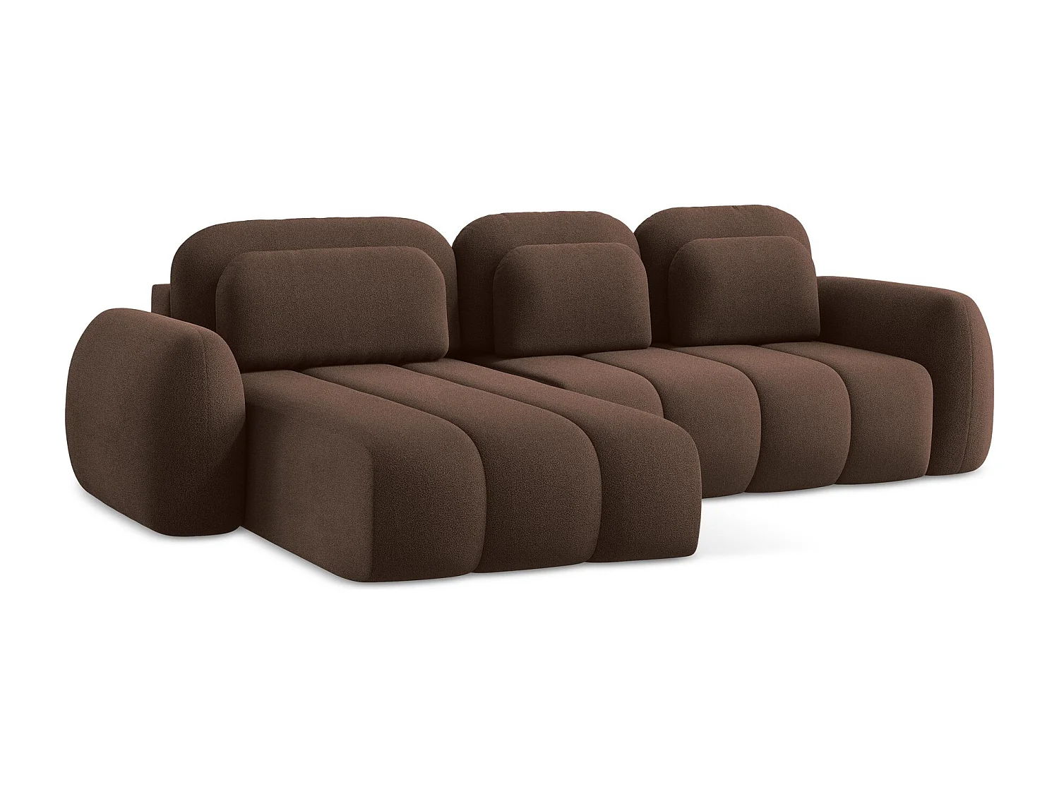 Canapé d’angle 3 places gauche convertible en tissu bouclette - taupe - PELE