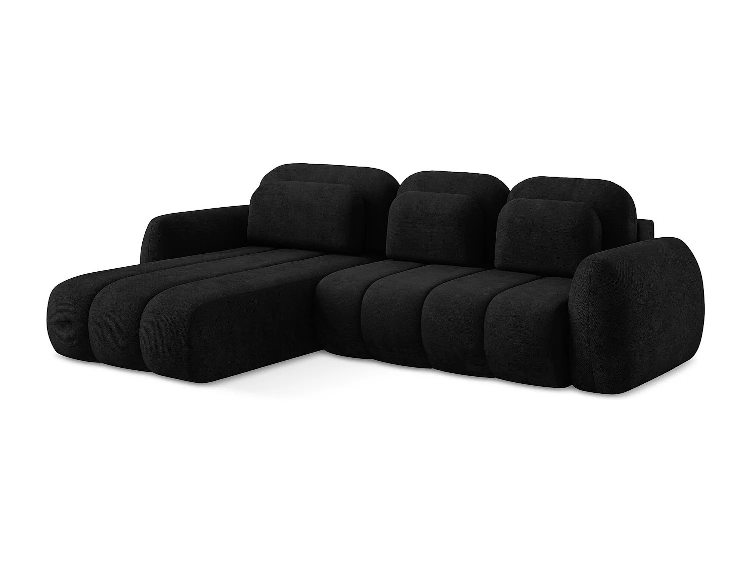 Canapé d’angle 3 places gauche convertible en tissu chenille - noir - PELE