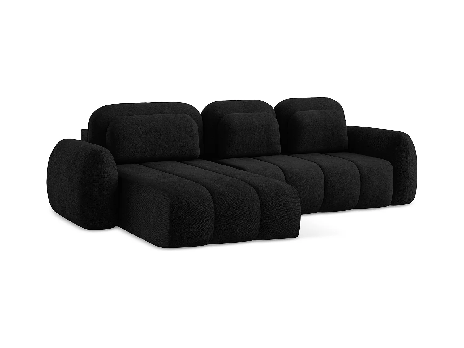Canapé d’angle 3 places gauche convertible en tissu chenille - noir - PELE