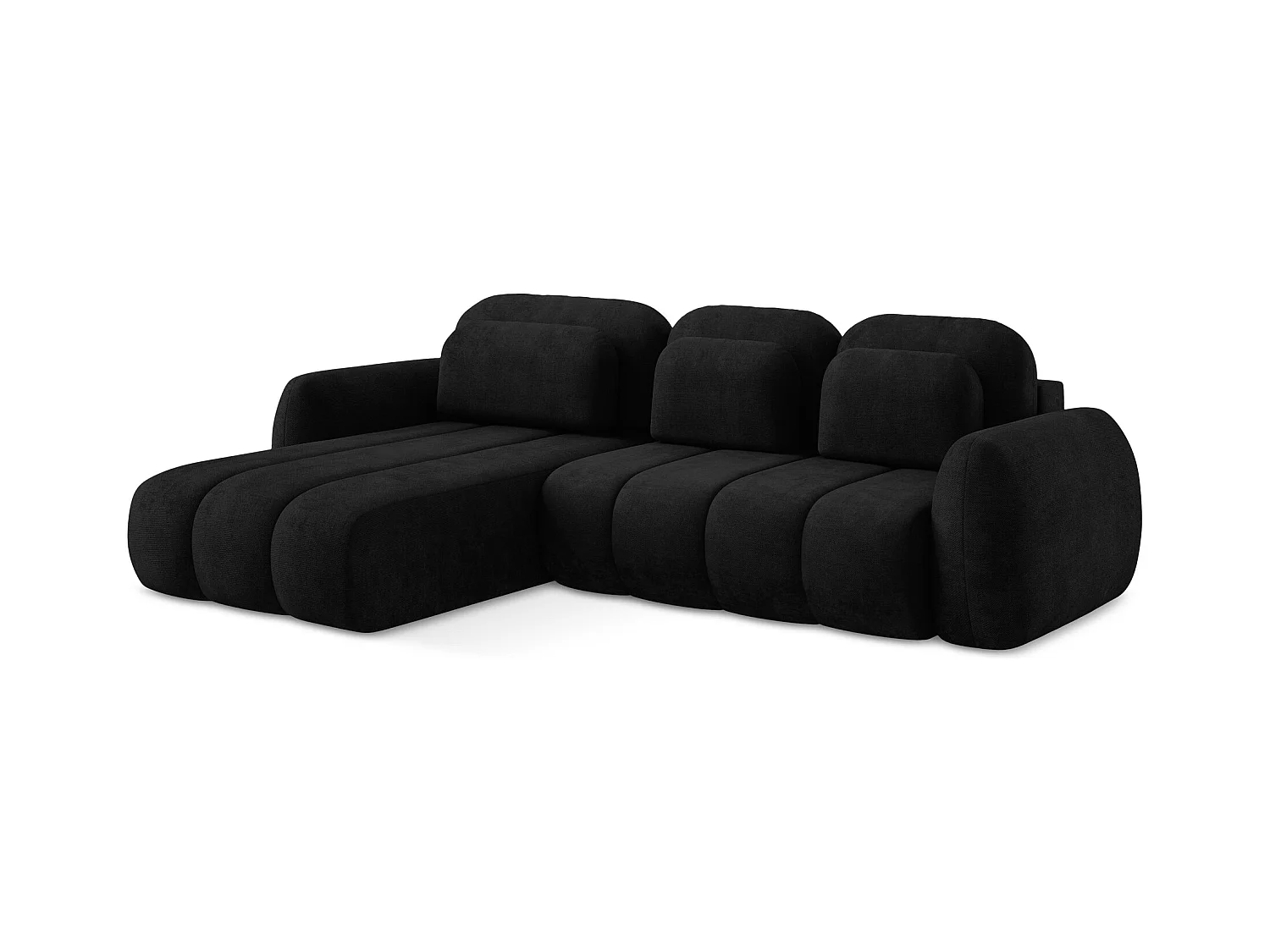 3-Sitzer Ecksofa mit Schlaffunktion - Ecke Links - Chenille - Schwarz - PELE