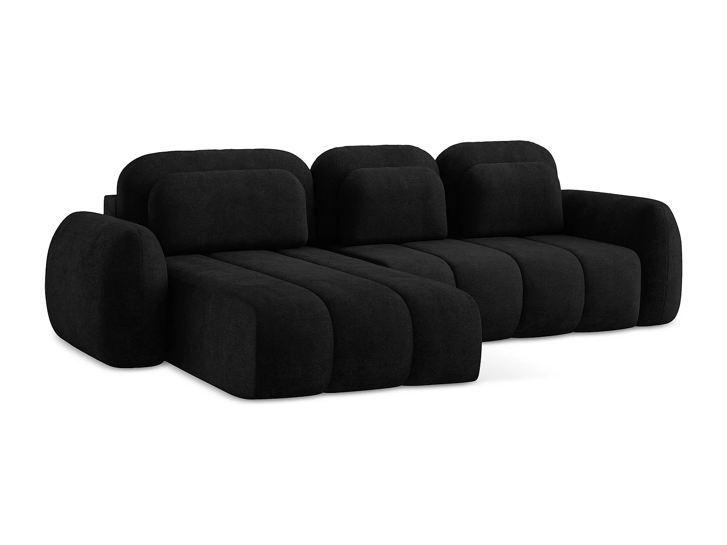 Canapé d’angle 3 places gauche convertible en tissu chenille - noir - PELE