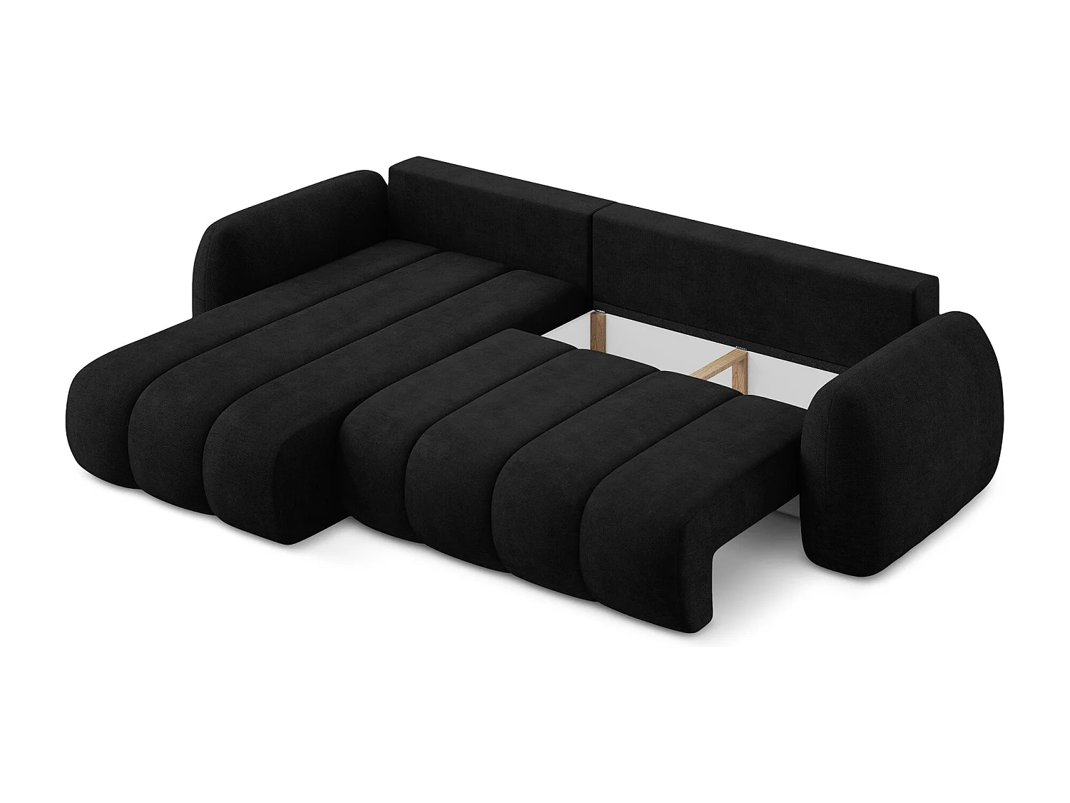 Canapé d’angle 3 places gauche convertible en tissu chenille - noir - PELE