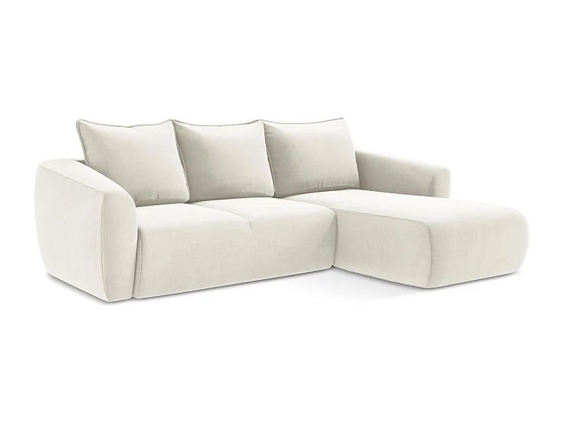 Ecksofa mit Schlaffunktion - Ecke Rechts - Samt - Hell beige - GUAVA