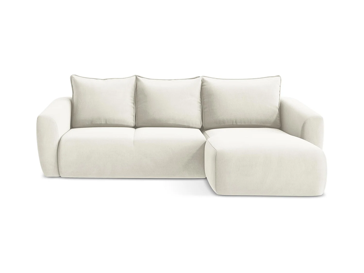 Canapé d'angle droit convertible en velours - beige clair - GUAVA