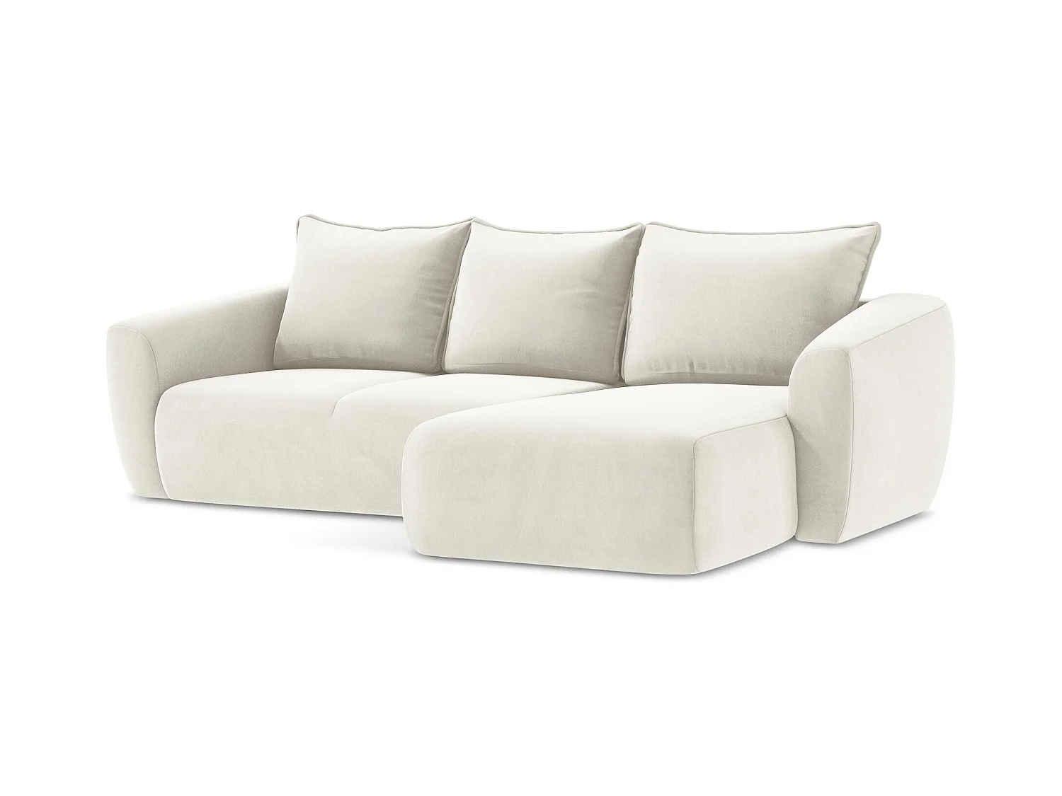 Canapé d'angle droit convertible en velours - beige clair - GUAVA